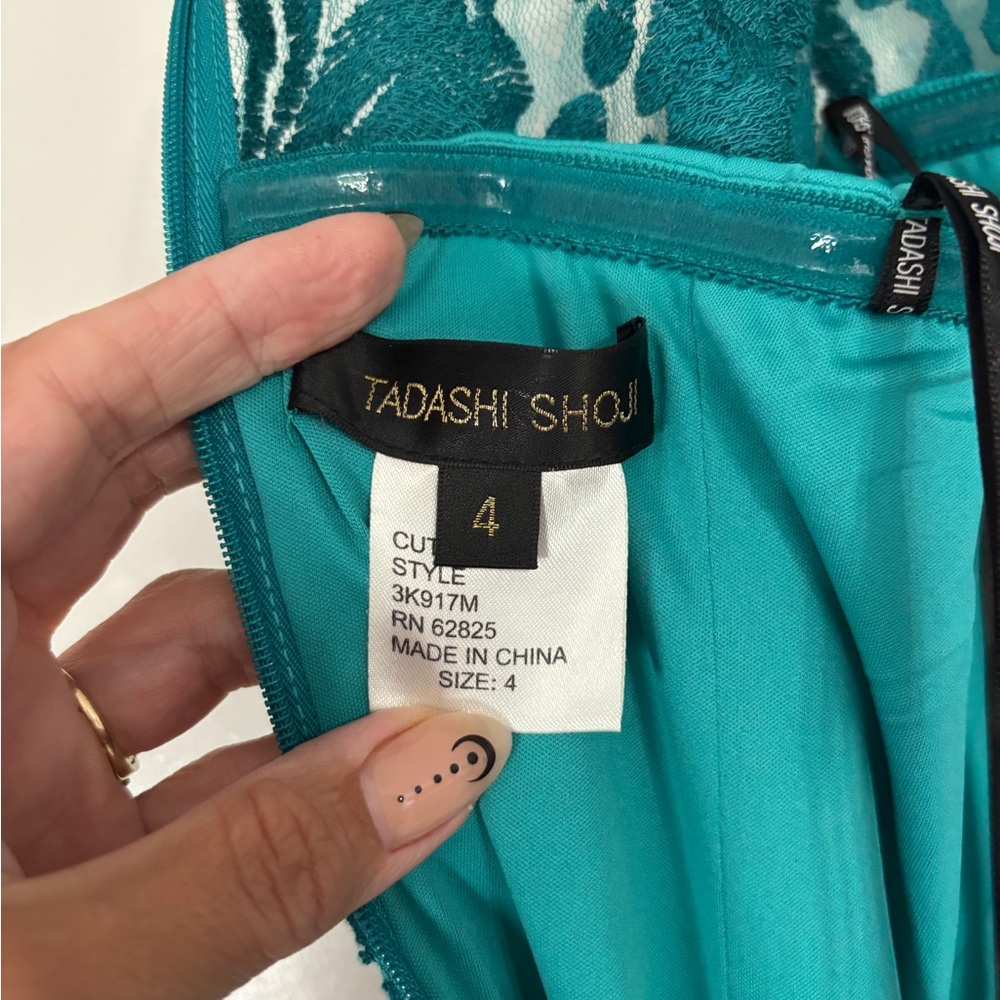 Tadashi Shoji Teal Lace Mini Cocktail Dress Size 4 - Picture 6 of 6